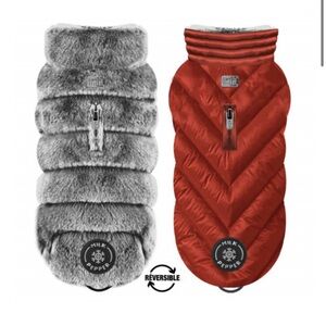 Milk & Pepper Reversible Dog Jacket Gareth in Red and Gray